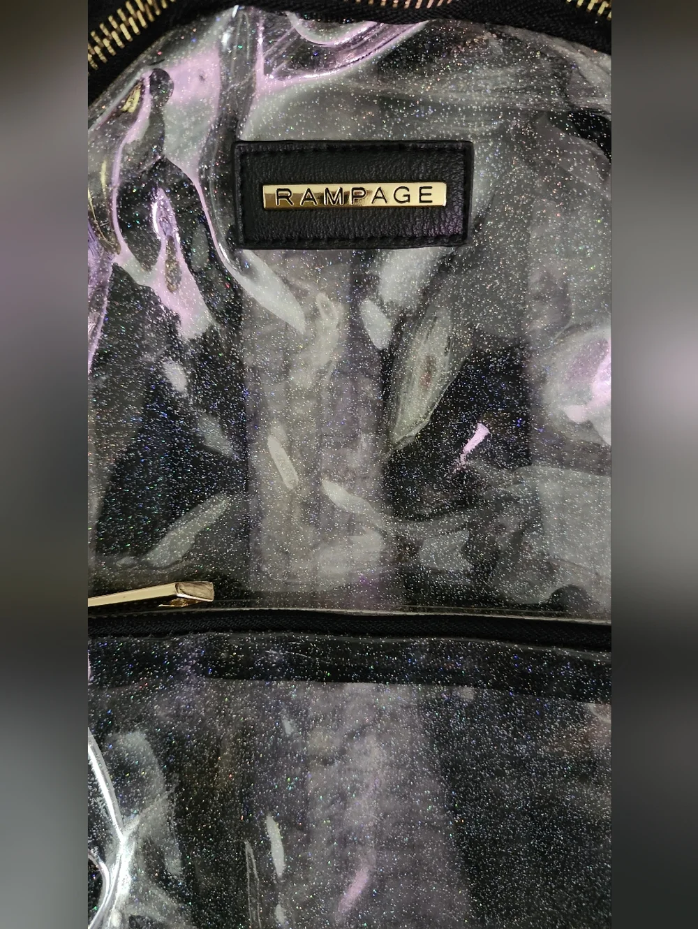 Rampage Clear Black Glitter Backpack - Transparent PVC School Bag - Picture 2 of 6